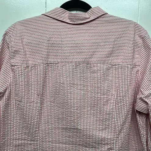 L.L.Bean  Button Front Pink 3/4 Sleeve Wome's Striped Top Size Large Bre…