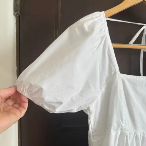 Draper James | White Cotton Square Neck Puff Sleeve Mini Babydoll Dress | Small