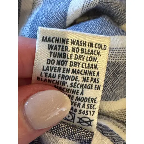 Bella Dahl Shirt Women XS Blue White Striped Linen Blend Side Button Tank Top