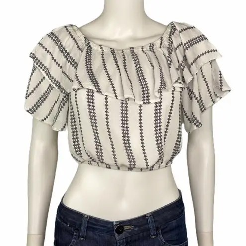 Paper Heart  White Blue Ruffled Off Shoulder Crop Top Y2K Festival Boho Size S