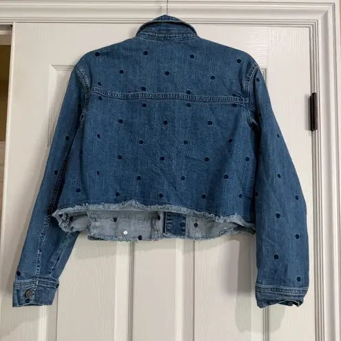 AZOE Polka Dot Denim Jean jacket Cropped Size Medium Blue