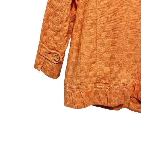 Laura Ashley Women Jacket L Orange Textured Dot Button Front 3/4 Sleeve Casual