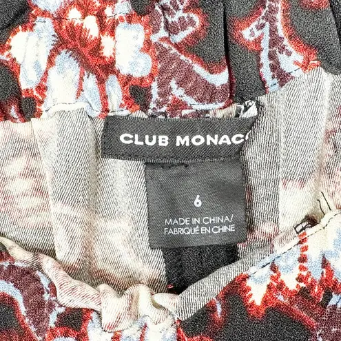 Club Monaco Size 6 Pants Floral Ruffled Elastic Waist Red Black Blue Stretch 338