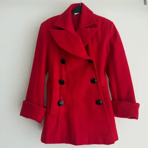 Newport News Vintage Pea Coat Womens 6 Red Wool Blend Double Breasted Quiet Luxury Elegant