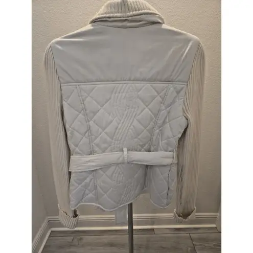 Dollhouse White Quilted M Jacket Ribbed Knit Sleeves Belted Hybrid Belted