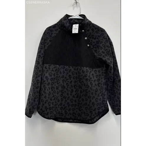 J Crew Gray/Black Quilted Button Neck Sherpa Leopard Tunic Women's