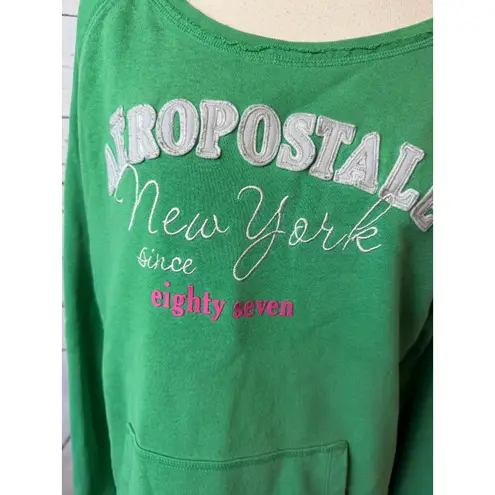 Aeropostale Pullover Sweatshirt Long Sleeve Embroidered Shirt XL Extra Large Y2K Green