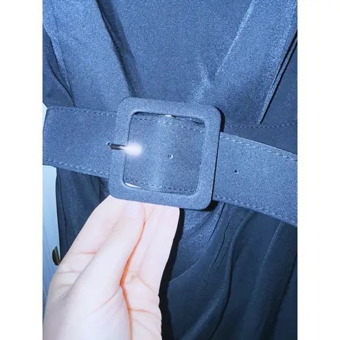 Mac Duggal NWT Black Crepe Belted Tulip Sleeve Midi Dress 8 Quiet Luxury Career