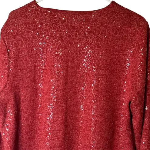 Joan Rivers Cranberry Sequined Cardigan Sweater Plus Size 22 Holiday Shimmer Red - Image 6