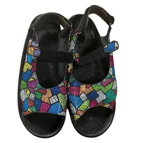 Wolky 3204 Jewel Wedge European Walking Sandal Picasso Multi Women's size 43 Black