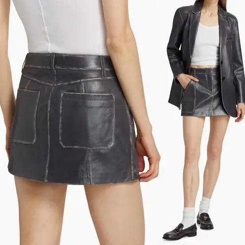 MICHAEL Michael Kors Burnished Charcoal Leather Utility Mini Skirt Gray Size 00