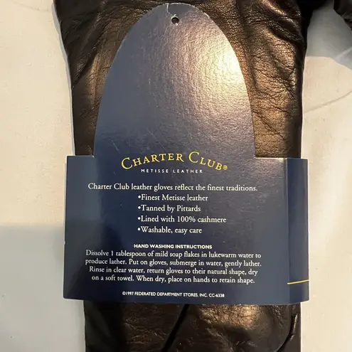 Charter Club NWT Womens Leather Gloves 7 1/2 blk Cashmere Lined Water Resistant