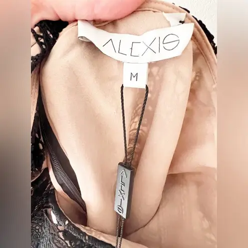 Alexis Black Nude Crochet Lace Wide Leg Palazzo Dress Pants Size M