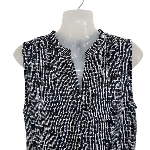 Hilary Radley Sleeveless Split Neck Sheer Tunic Dress Button Front Black Sz 10