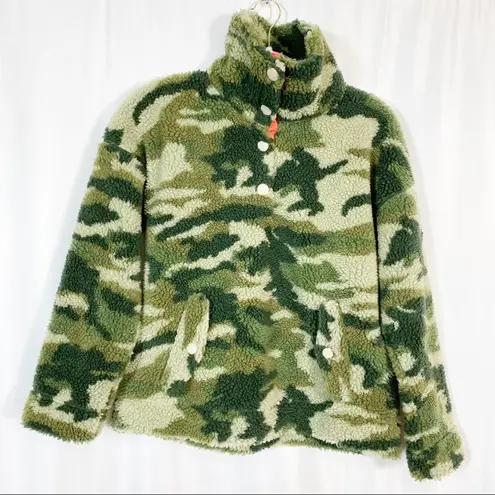 J.Crew  Vintage Sherpa Fleece Pullover Jacket Camo Camouflage Olive Army Green