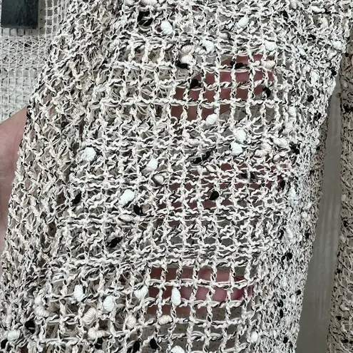 NEW Katie Todd Women Open Front Cardigan Fishnet Waterfall Sweater Gray medium