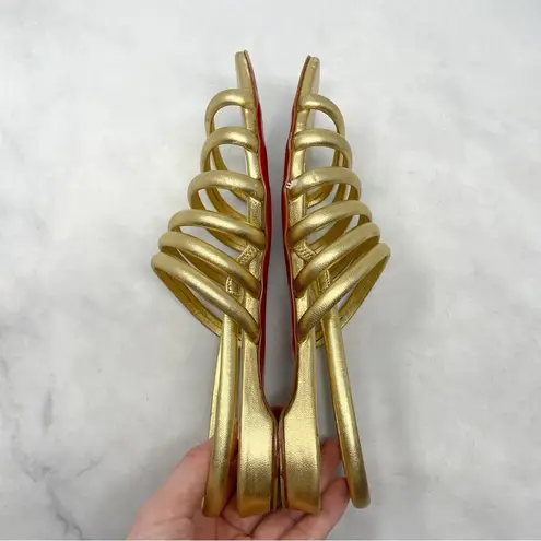 Christian Louboutin  Vildo Metallic Gold Strappy Slingback Flat Sandals Shoes 36