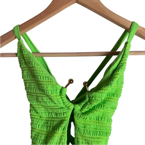 BECCA by Rebecca virtue Becca Coast Plunge Neck Lime Green Ribbed One Piece Swimsuit Size Small