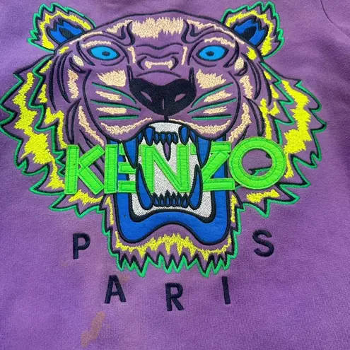 Kenzo Paris Tiger Purple Sweatshirt with Green Accents Size Small