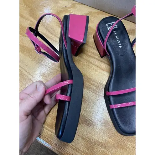 E8 by Miista Sandals Women's 6.5 Pink Patent Leather Strappy Block Heel S51