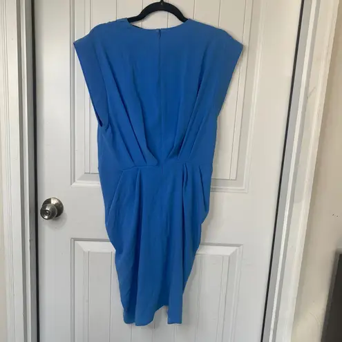 IRO blue drape cap sleeves V neck dress size 8 quiet luxury wedding guest