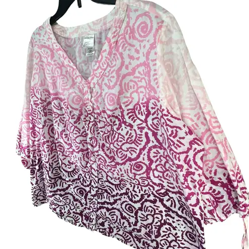 Just My Size Blouse Women 3XL Magenta Pink Ombre Abstract Button Down Top Resort