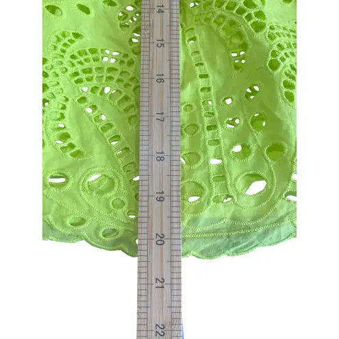 Farm Rio Lime Green Richilier Blouse Women's Size S Palm Tree Eyelet Ruffle $185