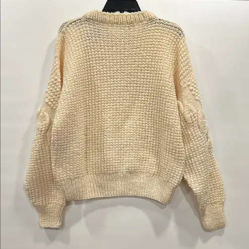 Vintage Hand Knot 100% Wool Cream Fisherman Sweater Thick Cable Knit Pullover M Size M