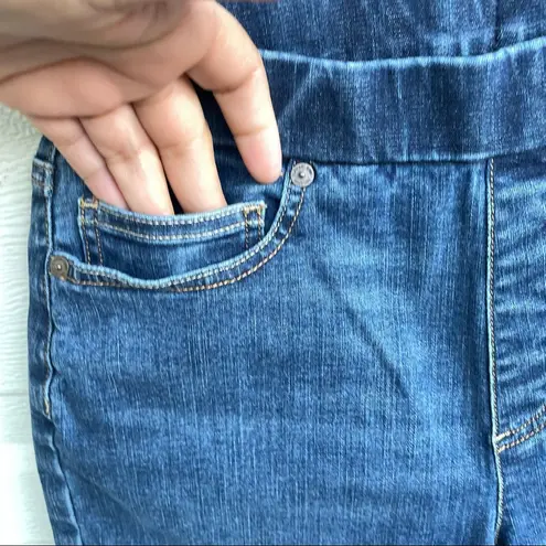 Lands End Womens Shorts Blue Denim Jean Pull On Bermuda Stretch 4