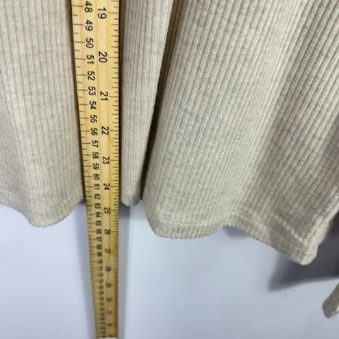 Lands' End Henley Shirt Womens XL Beige Brown Stripe Ribbed Retro 70s Cabincore Tan