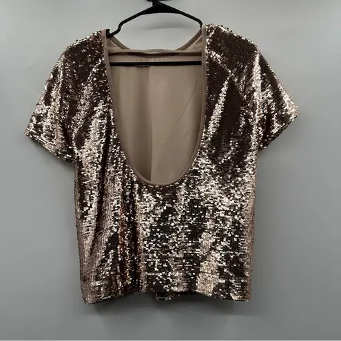 Sweaty Betty  Gold Sequin Open Back Short Sleeve Top Size XS