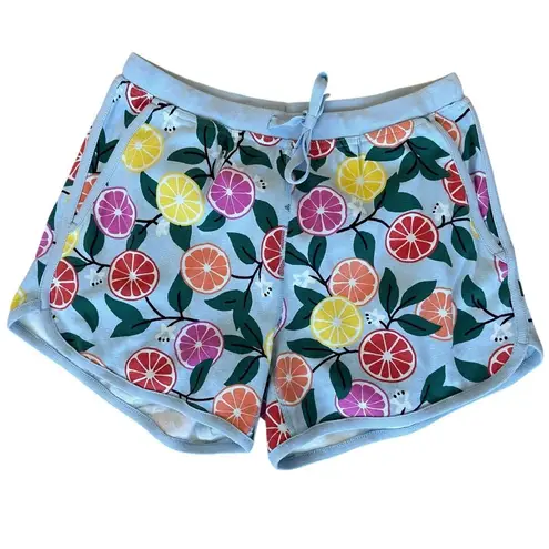 Hanna Andersson Women's Citrus Print Drawstring Waist Shorts Size Small Blue