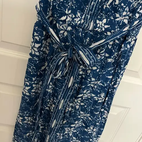 Soft Surroundings  Nahla Blue Floral Batik Jumpsuit Size L