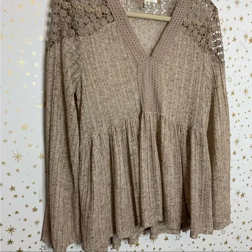 Carmel Neutral Lightweight Lace Blouse Tan Size M