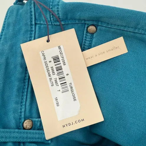 NYDJ Jeans Size 6 Capri Sideseam Slits Turquoise Blue NWT Cotton Stretch Classic