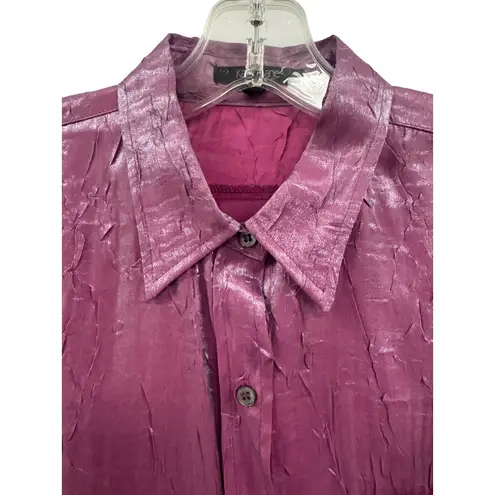 Karen Kane Women's Fuchsia Crinkled Button-Up Blouse Long Sleeve Size Medium