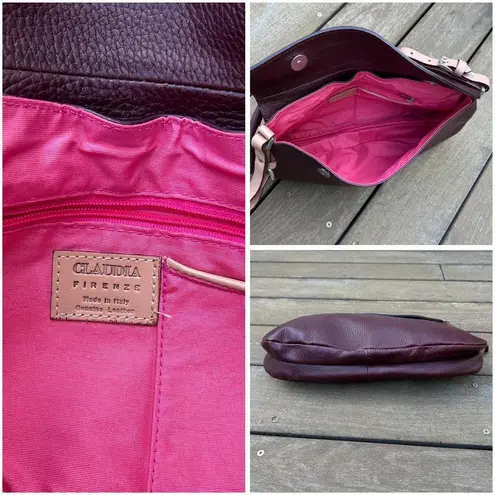 Y2K Burgundy Maroon Leather Claudia Firenze Shoulder Bag Purse Made in Italy Red