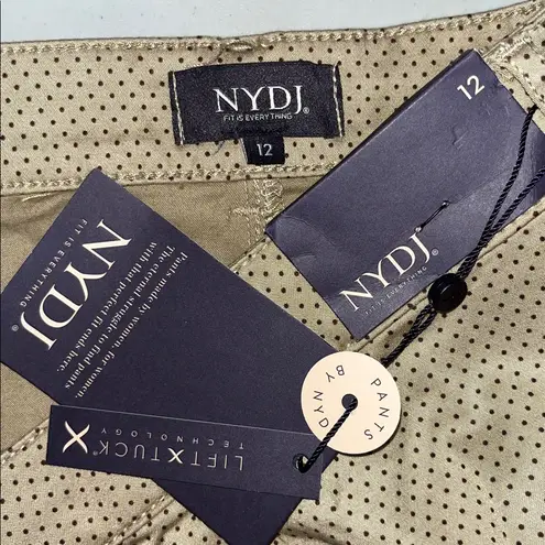 NYDJ NWT Size 12 Khaki & Purple Polka Dot 11” Inseam LiftxTuck Bermuda Shorts