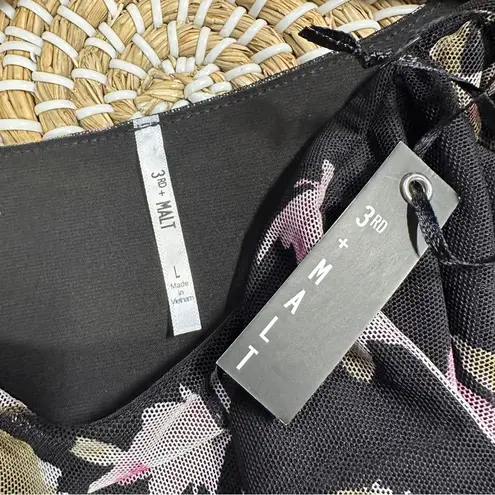 NWT 3rd + Malt Sheer Mesh Floral Top Longsleeve Ruched Side Dark Romantic Size L Black Size L thumbnail 7