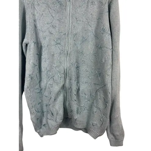 VTG Stitches In Time Women’s M Blue Floral Embroidered Zip Up Cardigan Sweater Size M