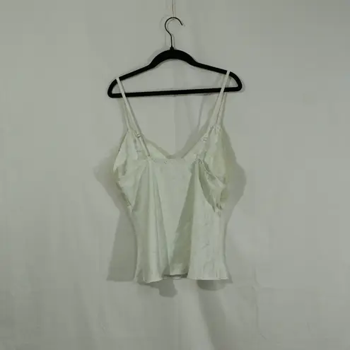 Vintage Satin Cami Top | White w/ Lace Trim | Stretch Fit small Yellow