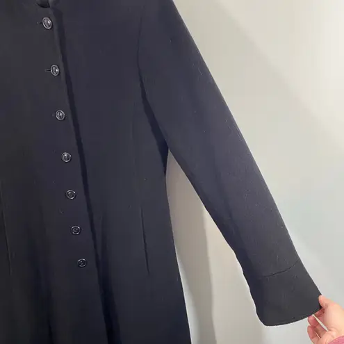 Vtg Albert Nipon Women Black Wool Button Up Maxi Velvet Lined Hood Pea Coat Sz 6