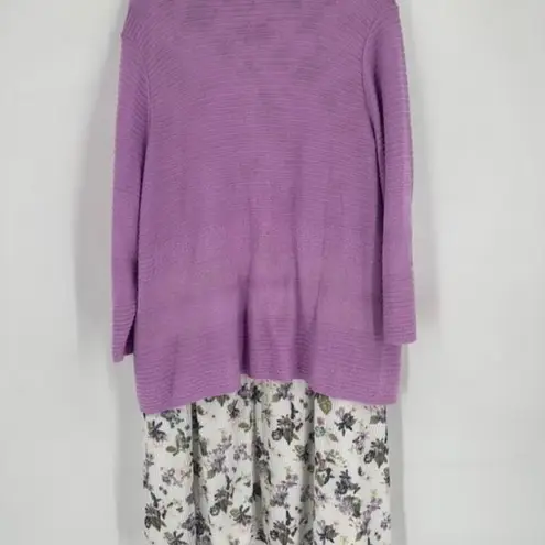 CJ Banks Women's Floral Knit Sweater Midi Dress Set 2 Piece Purple White Size 1X