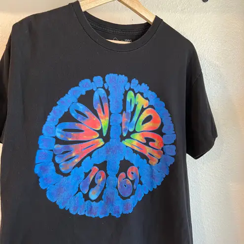 Woodstock 2009 Black Cotton Peace Tie Dye Graphic Tee Size Large Unisex