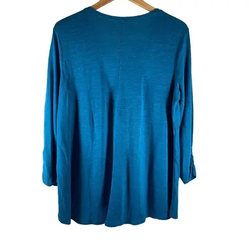 Habitat Teal Blue Linen Blend Knit V-Neck Top Size Small