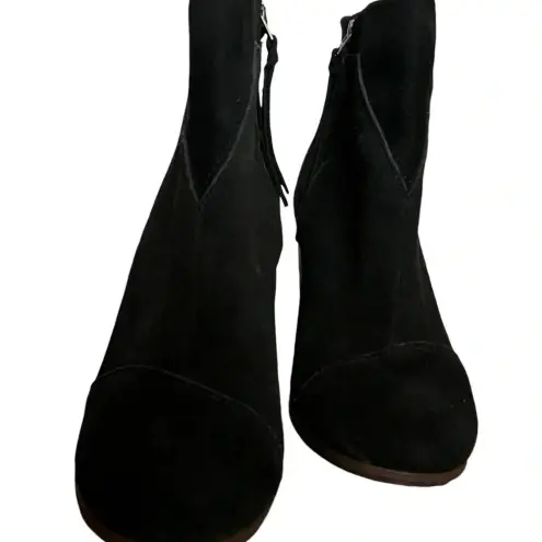 Toms  Lunata pieced suede black boot block heel women's side zip up ankle bootie