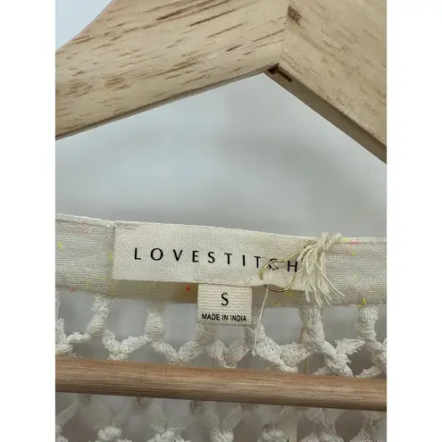 Lovestitch Cream Tulum Fringe Top Boho Embroidery Oversized Fit Women Small NWT