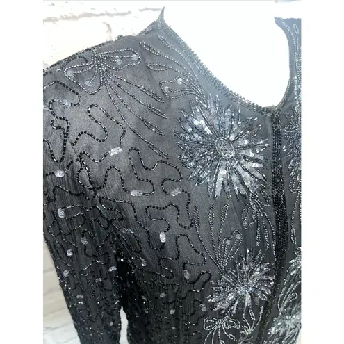 Brilliante By J.A. Women's 100% Silk Beaded Sequin Vintage Evening Jacket Small Black
