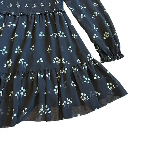 Wilfred Aritzia Tempest Dress Black Aqua Print Long Sleeve Mini Length Size XS