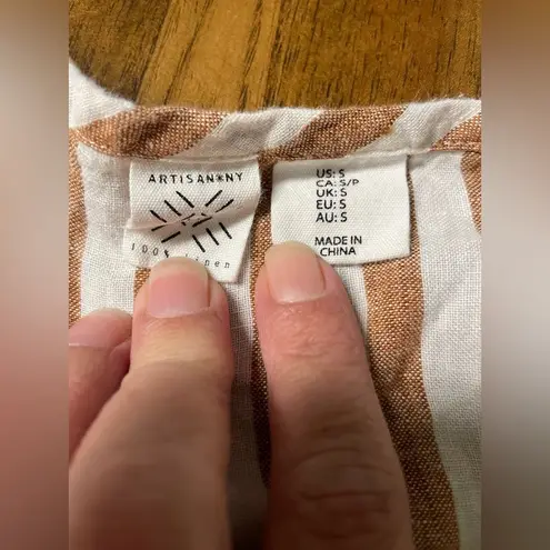 Artisan NY Top Stripe 100% Linen Cap Sleeve Pocket Detail Size Small